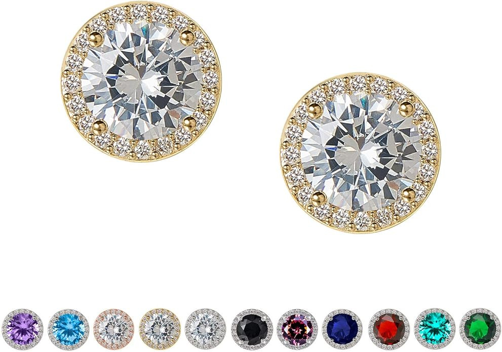 SWEETV Cubic Zirconia Stud Earrings, 8mm Round Cut, Rhinestone Hypoallergenic Earrings for Women ... | Amazon (US)