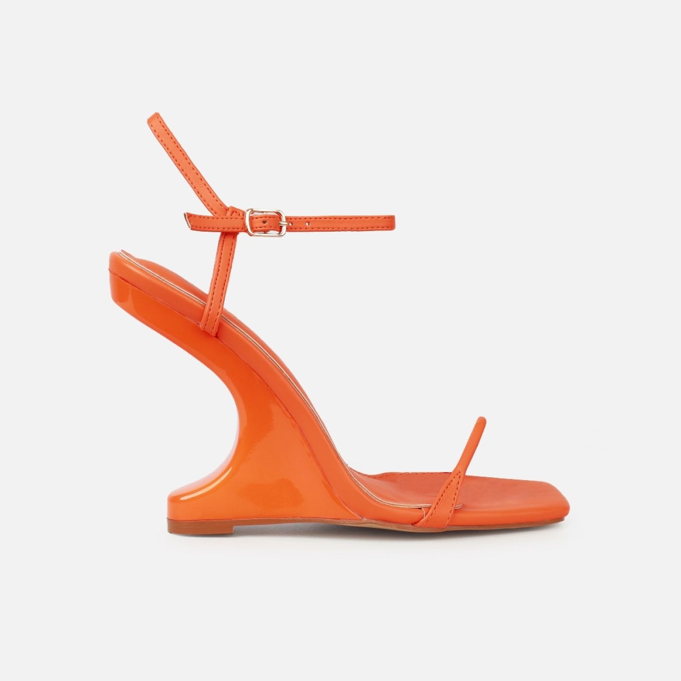 Aja Orange Square Toe Strappy Patent Wedges | Simmi Shoes