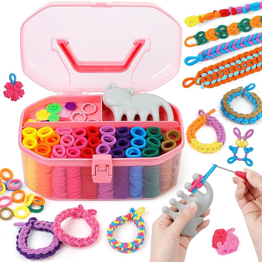 FUNiOi Kids Art and Craft Kit, Rubber Band Bracelet Make Toy, Cat Weaving Comb, 1000+ Colorful Ha... | Amazon (US)
