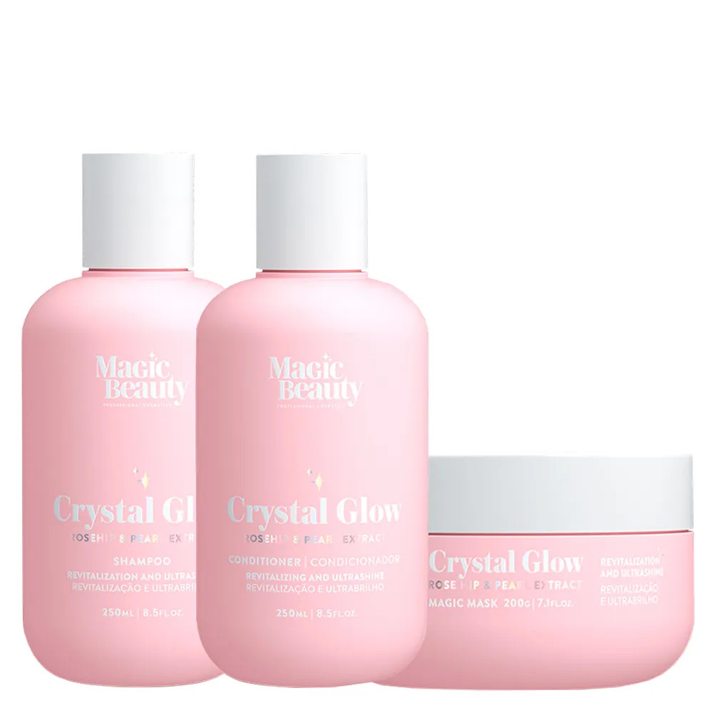 Kit Magic Beauty Crystal Glow - Shampoo 250 ml + Condicionador  250 ml + Máscara 200 g | Amobeleza (BR)