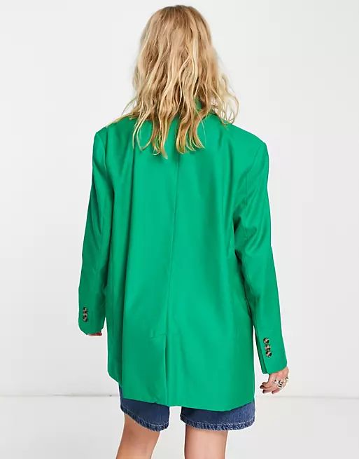Bershka oversized double button blazer in green | ASOS (Global)