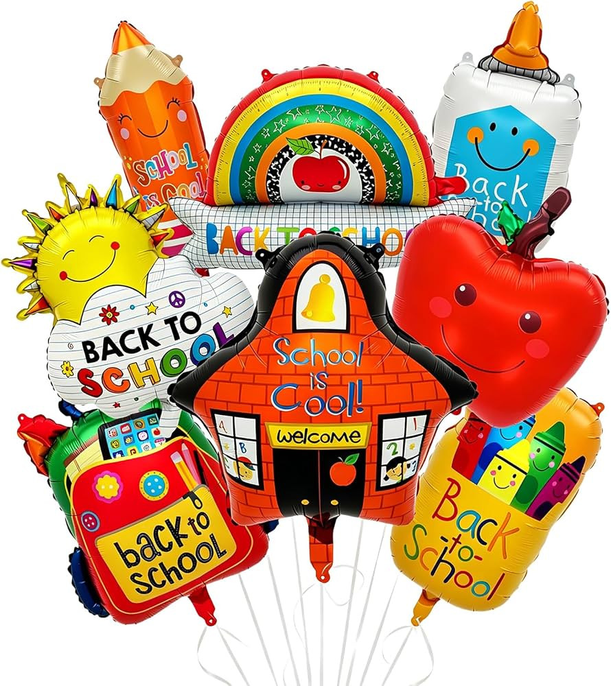 8PCS Back to School Balloons Set, Apple School Backpack Pencil Rainbow Crayon Correction Fluid Bo... | Amazon (US)