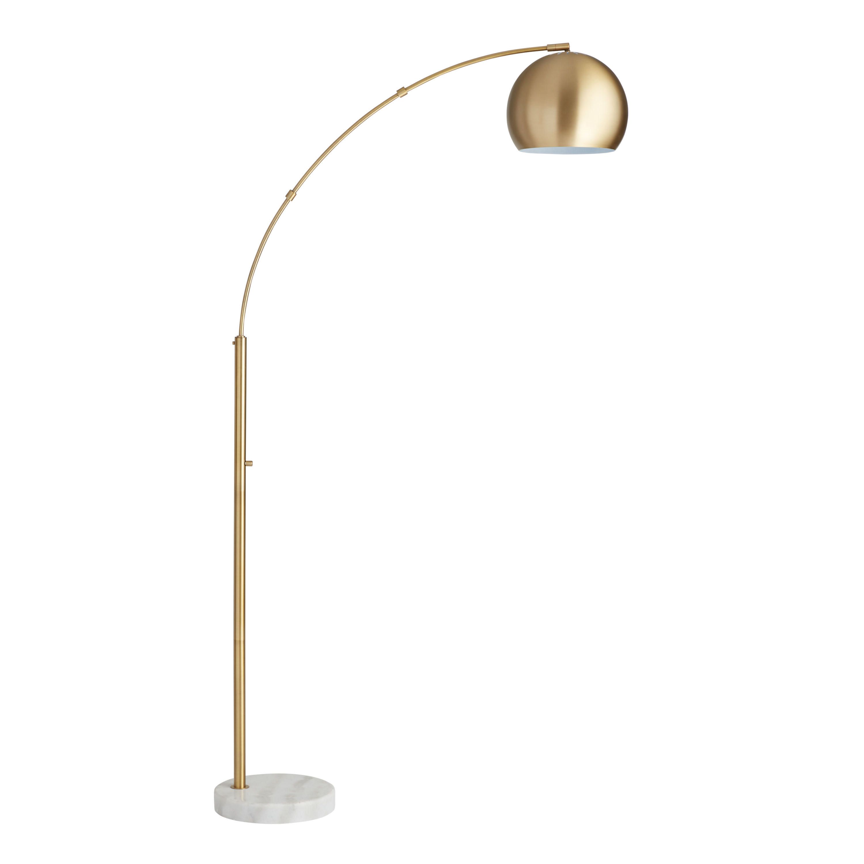 Hayden Brass Arc And White Marble Floor Lamp | World Market