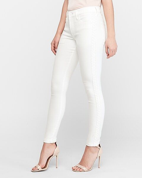 Mid Rise White Embroidered Ankle Skinny Jeans | Express