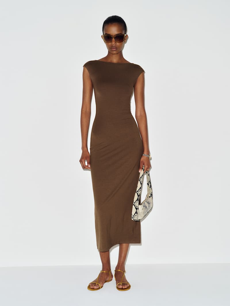 Reformation Caroline Knit Dress Brown Medium | Reformation (Global)