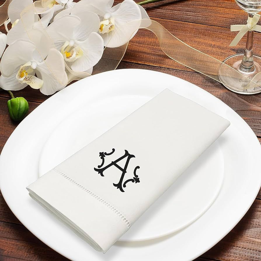 Monogrammed Cotton Party Table Napkins with Embroidery Initial - 4 Pack, 20x20 Inch, Washable, He... | Amazon (US)