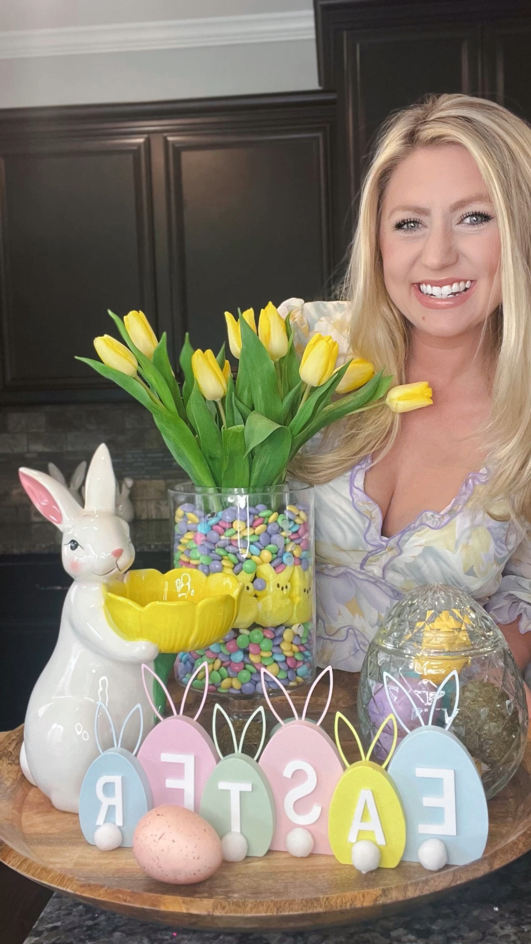 Easter Decor | Easter Centerpiece | Spring Decor | Floral Arrangement | Tray Styling | Easter Dress | Spring Dress | Spring Tablescape | Easter Tablescape 

-glass egg is a target bullseye section find 

#LTKstyletip #LTKSeasonal #LTKhome