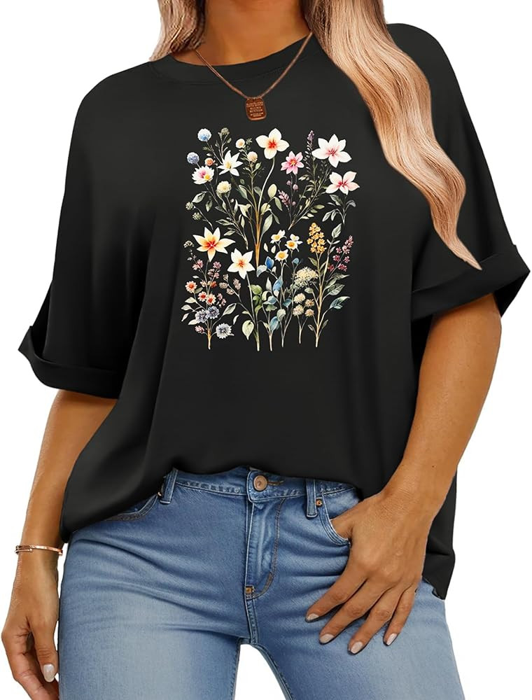 IN'VOLAND Women's Plus Size T Shirts Oversized Tees Summer Half Sleeve Crew Neck Whiskey Graphic ... | Amazon (US)