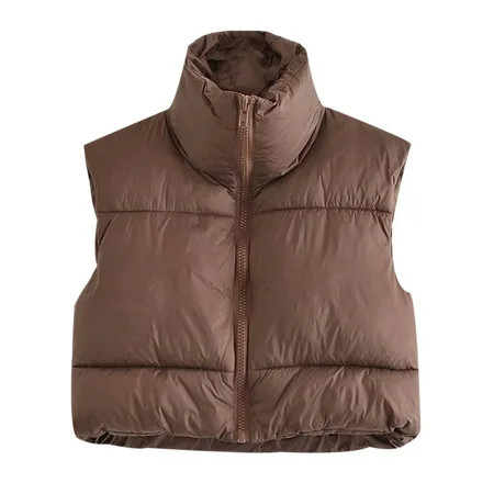 Lentta Womens Zip Up Stand Collar Sleeveless Padded Cropped Puffer Vest (Brown-XS) | Walmart (US)