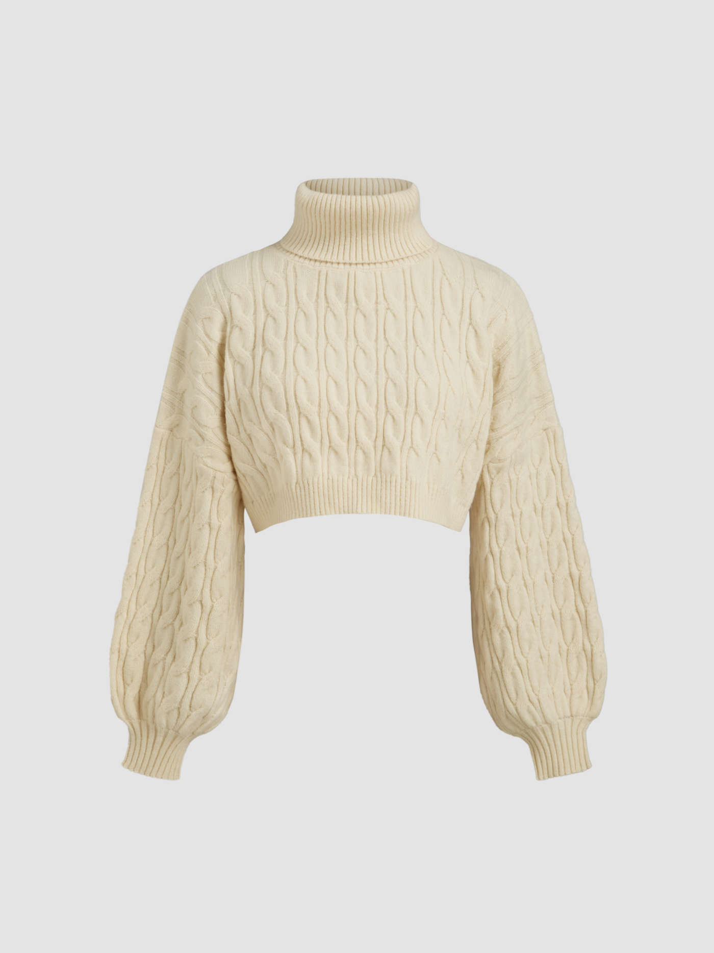 Cable Knit Turtleneck Solid Long Sleeve Crop Top | Cider
