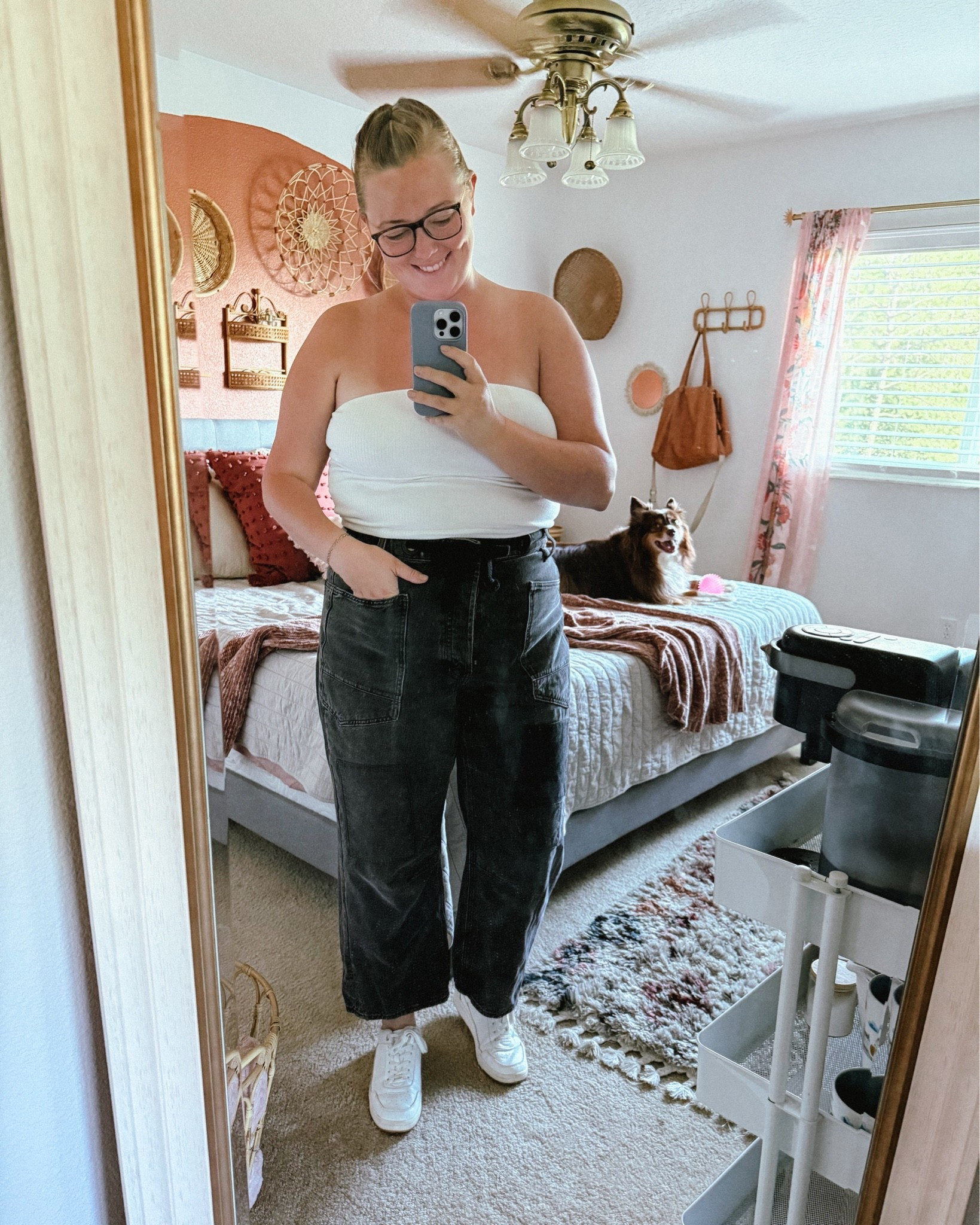 Casual ootd! Free people barrel jeans I am in a 32!