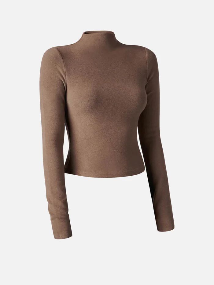 Eco-Mousse® Thermal Brushed Mock Neck Crop Top - Mocha | OGL