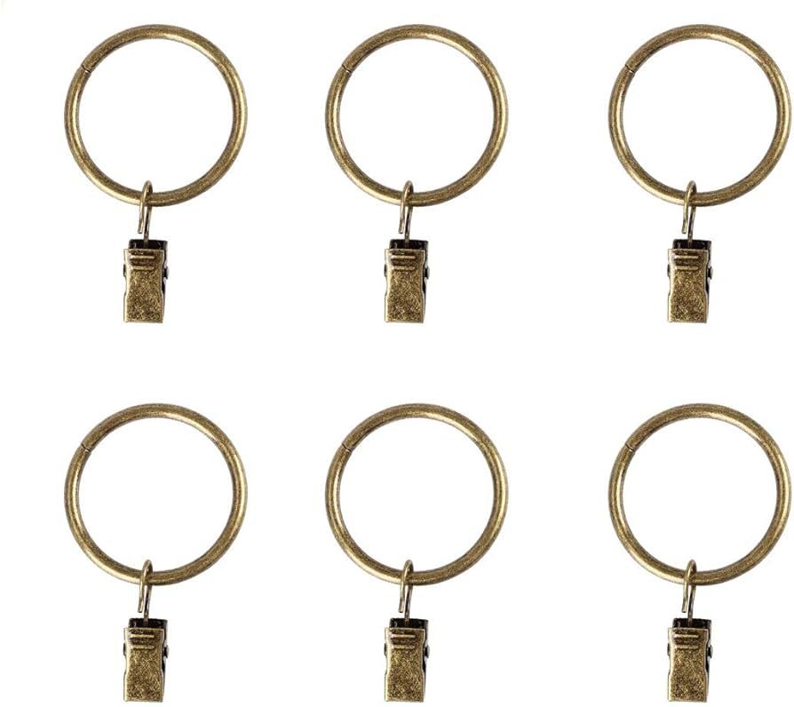 28 Pack Drapery Curtain Clip Rings,Curtain Rod Eyelet Clip Ring-Antique Brass | Amazon (US)