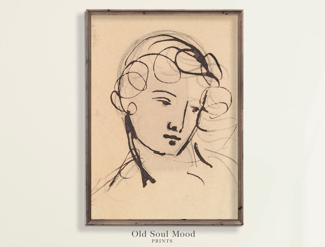Vintage Sketch Print, Antique Portrait Sketch, Minimalist wall art, Vintage Line Art, Woman Portr... | Etsy (US)