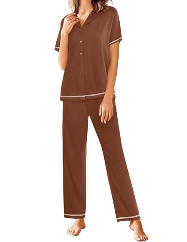 Ekouaer Cotton Pajamas Sets for Women 2 Piece Button Down Short Sleeve Pj Set with Long Pants Lou... | Amazon (US)