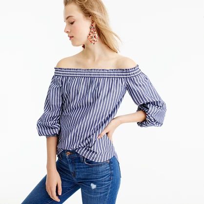 Striped long-sleeve off-the-shoulder top | J.Crew US