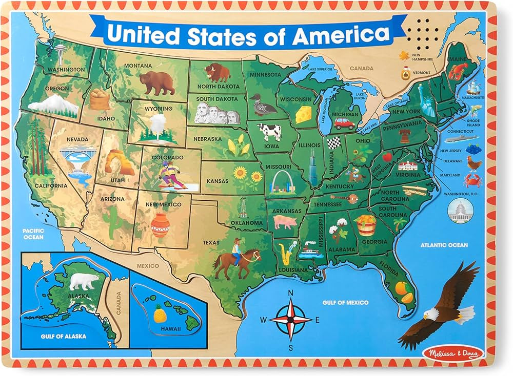 Melissa & Doug USA Map Sound Puzzle - Wooden Puzzle With Sound Effects (40 pcs) | Amazon (US)
