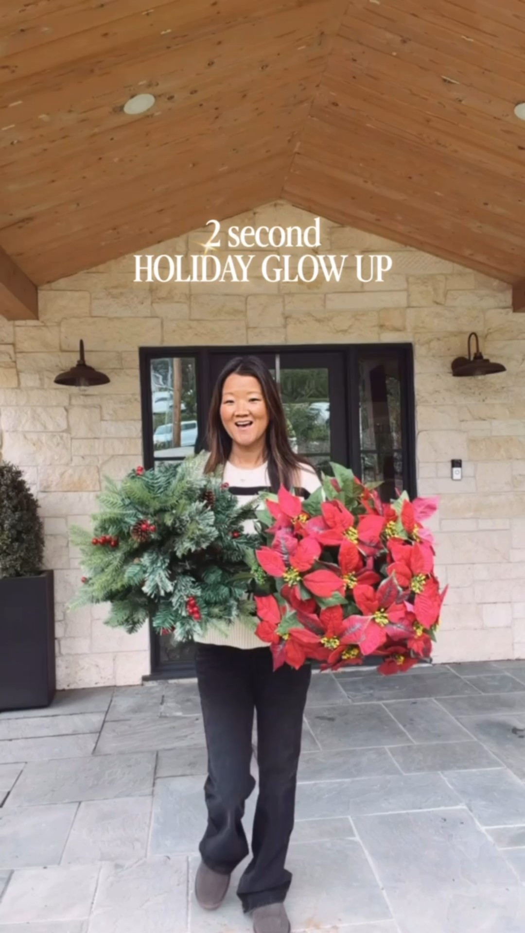 this is the first time l've decorated my porch for the holidays and it literally took me two seconds... Maybe not literally but it was so quick and easy! The poinsettia and green filler look so realistic! The poinsettia even has this aged, red, distressed design on the leaves, making it more realistic.
Love how it all turned out! Quick easy and pretty decor is my jam!


#LTKSaleAlert #LTKHoliday #LTKHome