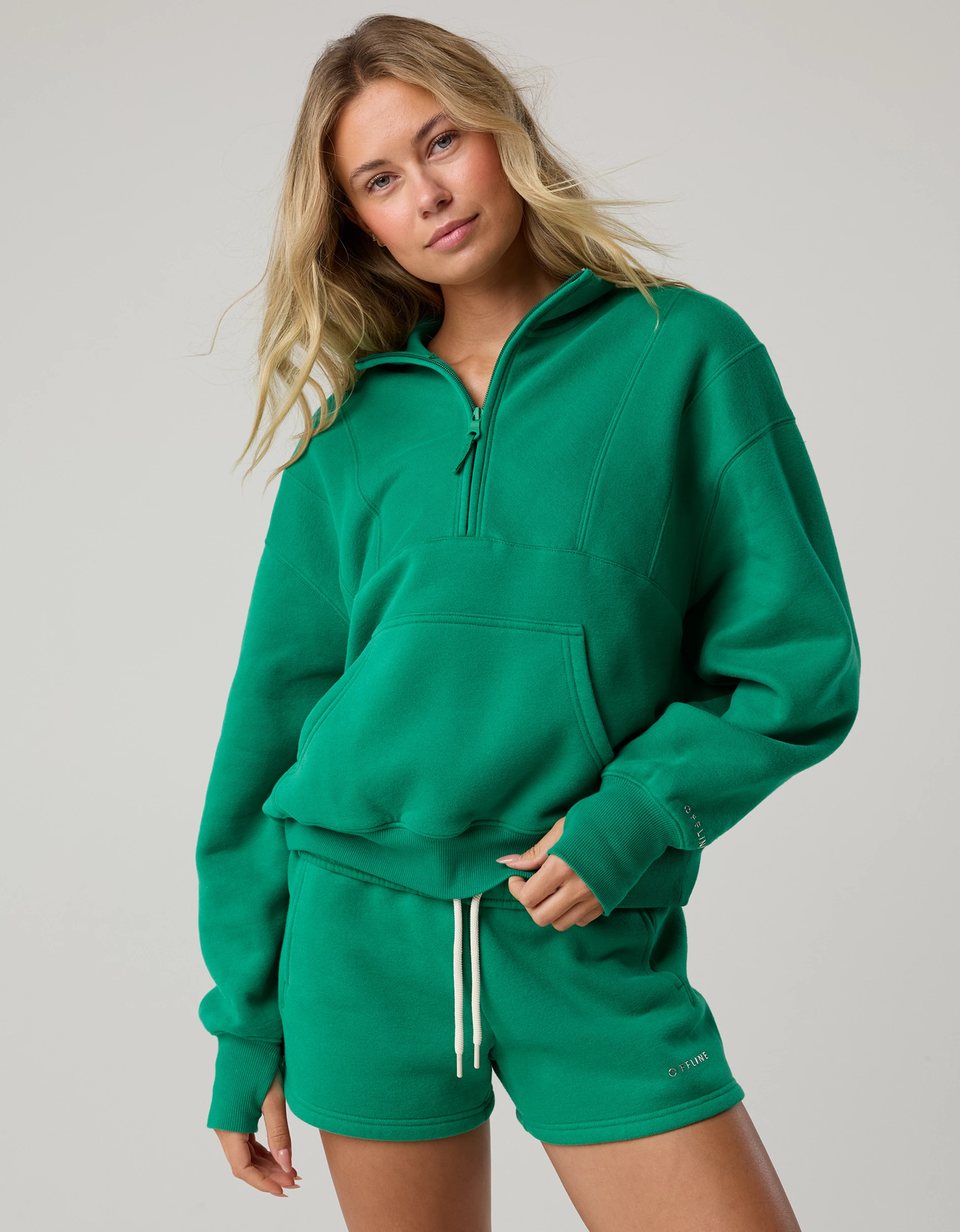 OFFLINE By Aerie Cloud Fleece Seamed Quarter Zip Sweatshirt | American Eagle Outfitters (US & CA)
