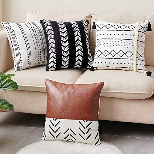 CDWERD Throw Pillow Covers 18x18 Inch Set of 4 Boho Modern Farmhouse Neutral Decorative Pillowcas... | Amazon (US)