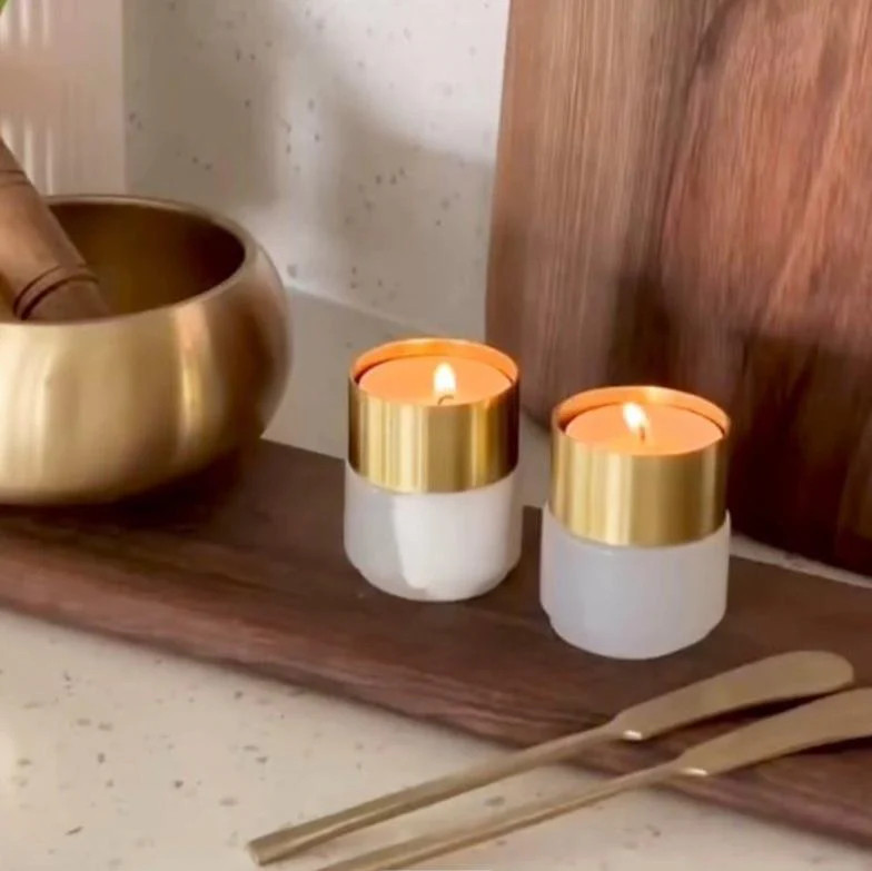 Alabaster and Brass Tealight Candle Holders - Pair
 – Cove Home | Cove Home