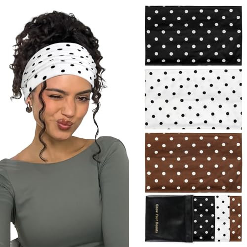 Huachi Polka Dot Headbands for Women Non Slip, Thick Womens Wide Headbands Cute Hairbands Boho Vintage Fashion Hair Accessories for Beach Vacation | Amazon (US)