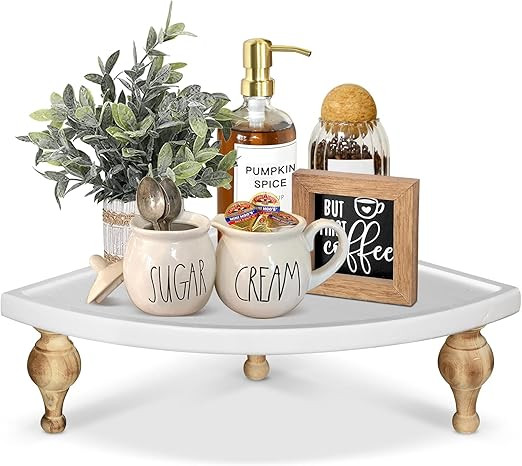 Wood Corner Shelf for Counter, Decorative Tray Coffee Organizer for Coffee Bar Decor, Pedestal St... | Amazon (US)