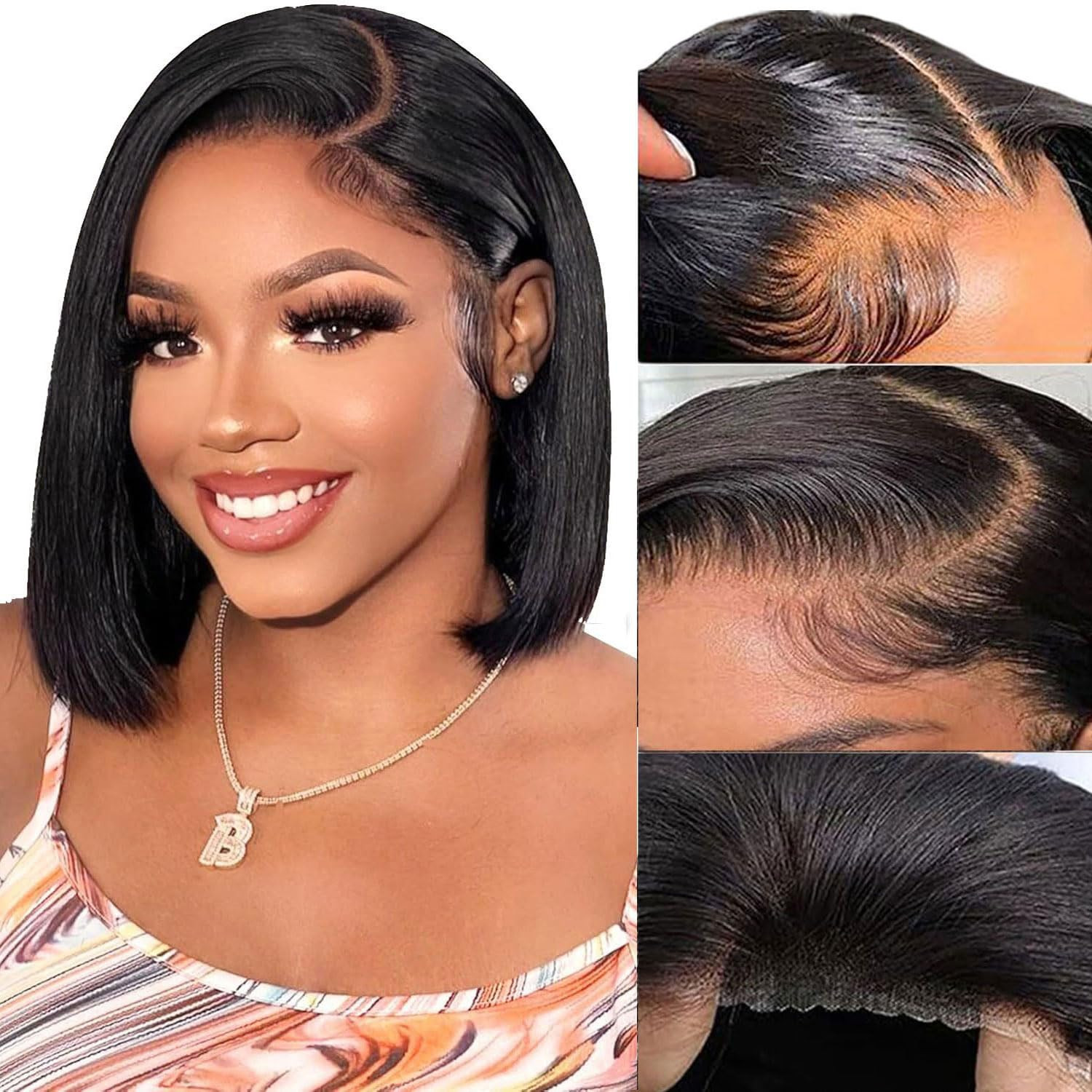 Wear and Go Glueless Bob Wig Human Hair Pre Plucked Pre Cut 4x4 Lace Closure Bob Wigs For Black W... | Amazon (US)