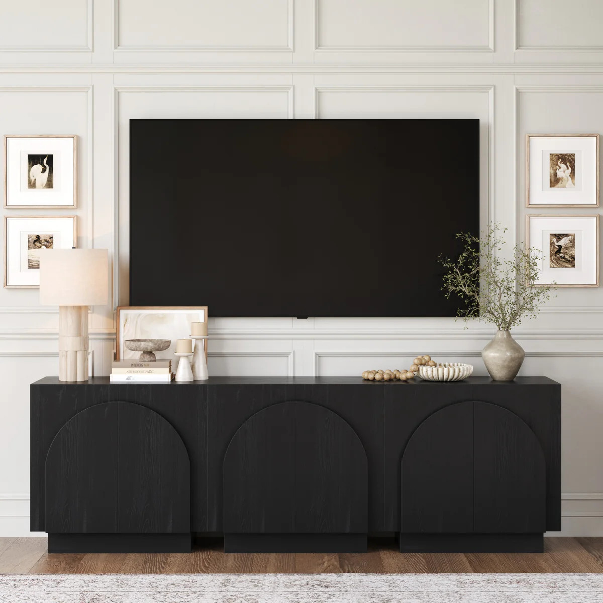Arched TV Console Credenza Black (Set of 3) | Nathan James
