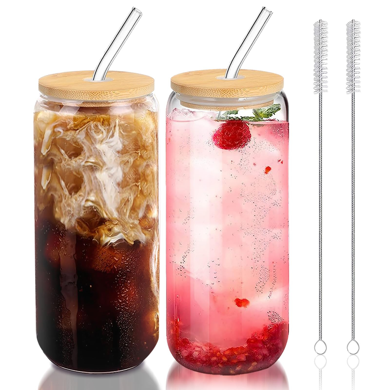 20 Oz Glass Cups with Lids and Straws 2Pcs,Glass Iced Coffee Cups,20 Oz Glass Tumbler with Bamboo... | Amazon (US)