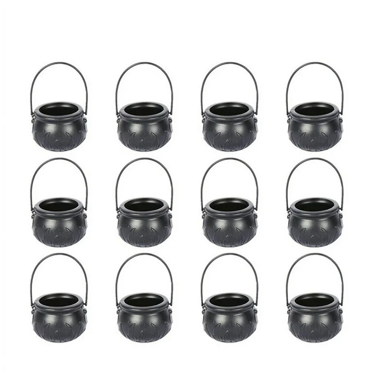 12PCS Halloween Witch Pot Plastic Mini Cauldron Black Candy Holder Decoration Party Favor | Walmart (US)