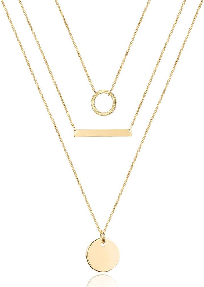 Turandoss Dainty Layered Choker Necklace, Handmade 14K Gold Plated Y Pendant Necklace Multilayer ... | Amazon (US)