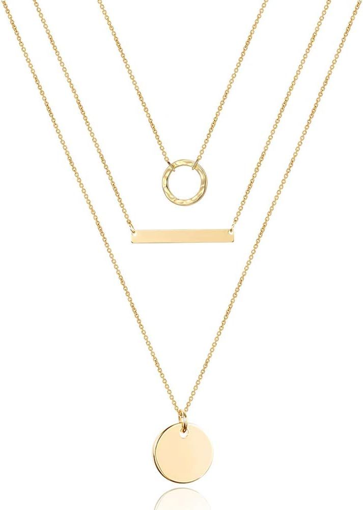 Turandoss Dainty Layered Choker Necklace, Handmade 14K Gold Plated Y Pendant Necklace Multilayer Bar | Amazon (US)