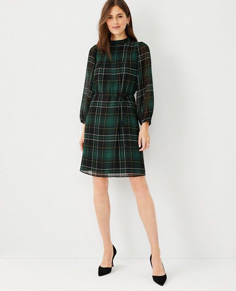 Plaid Pintucked Belted Dress | Ann Taylor (US)