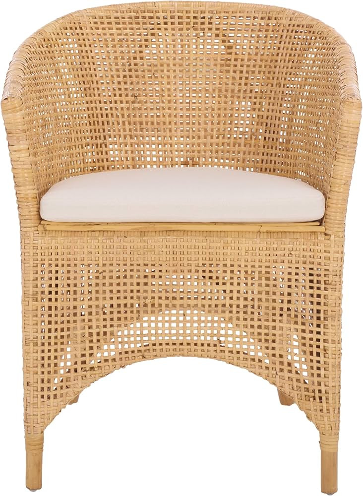 SAFAVIEH Home Collection - Taina Coastal Natural Rattan Accent Chair with Cushion, Barrel Back De... | Amazon (US)