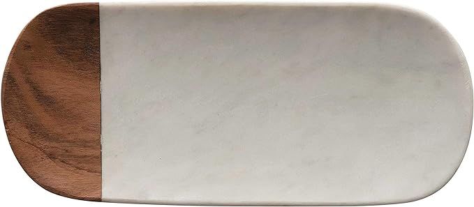 Creative Co-Op White Marble & Acacia Wood Serving Tray, White & Natural Cutting Board, 12" x 5.25... | Amazon (US)