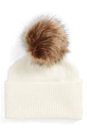 Women's Sole Society Faux Fur Pompom Beanie - Ivory | Nordstrom