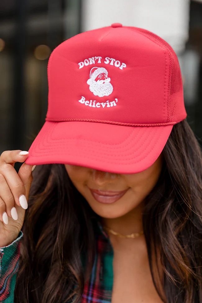 Dont Stop Believin Red Trucker Hat | Pink Lily