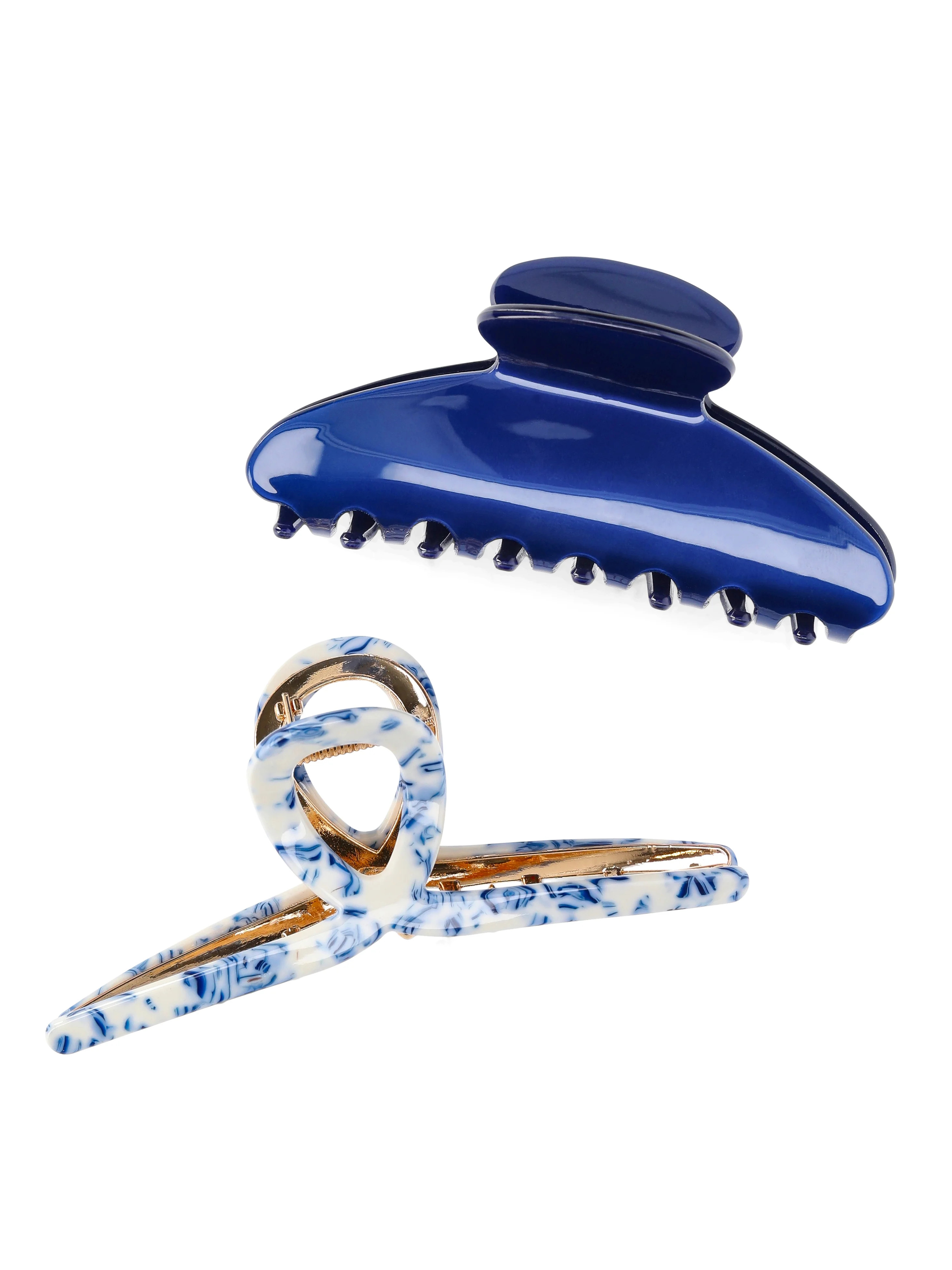 Time and Tru 2 Pack Looped Hair Claws, Blue | Walmart (US)