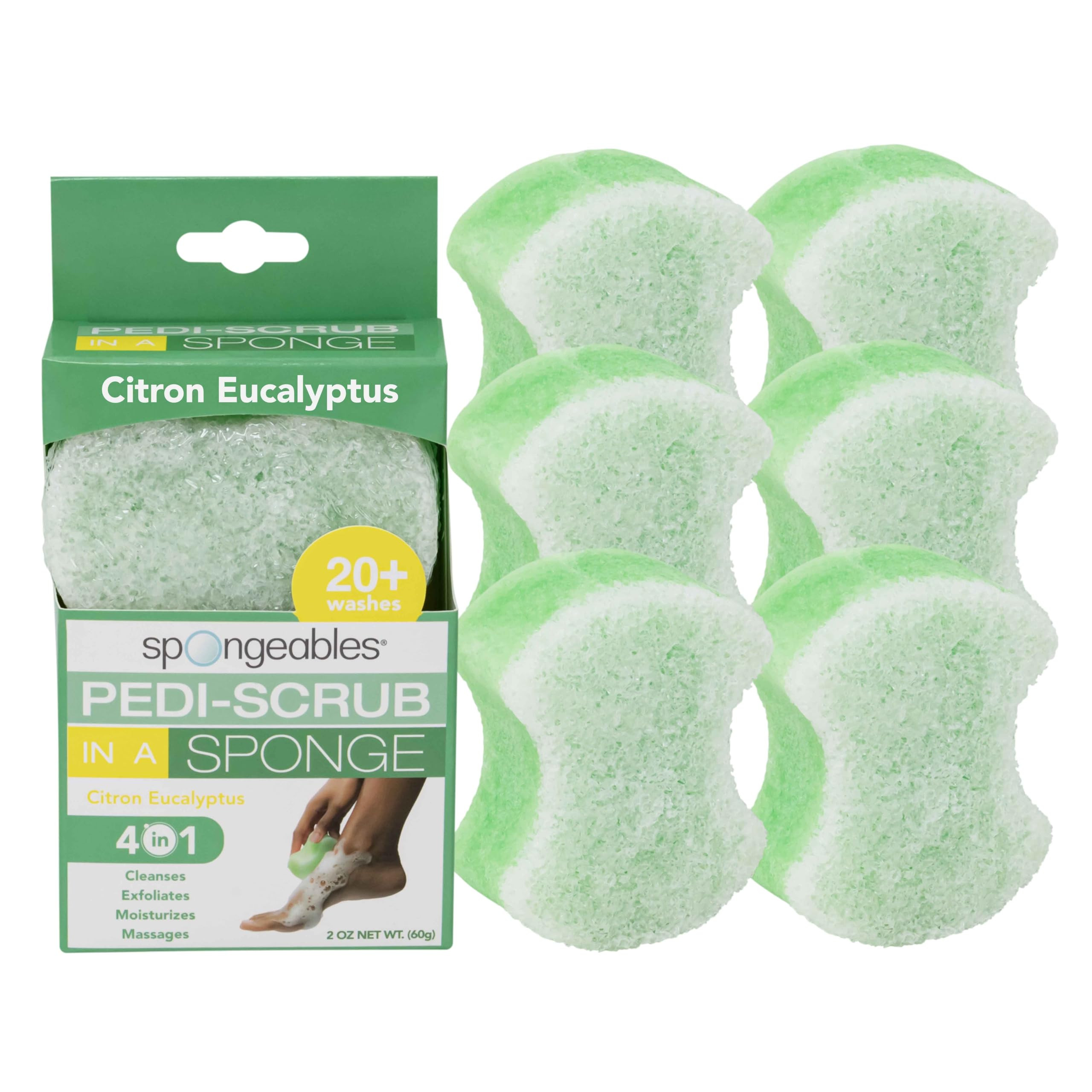 Spongables Pedi Scrub Foot Exfoliating 20+ Wash Sponge, Citron Eucalyptus, 6 Count | Amazon (US)