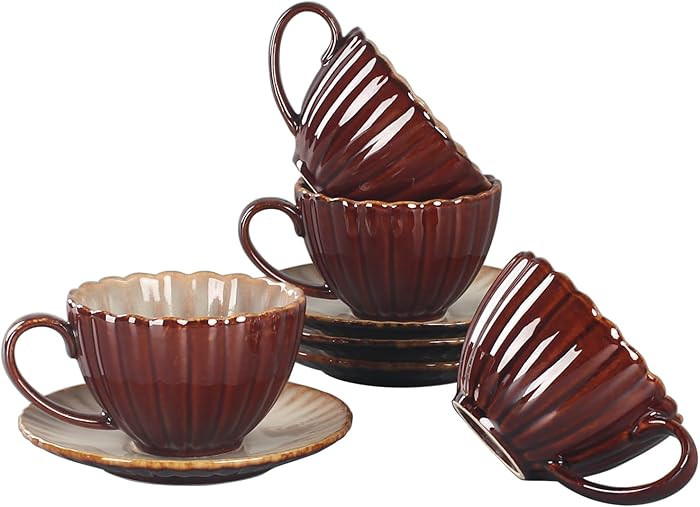 Espresso 6.7 Oz Coffee Mugs, Ceramic Coffee Mugs with Texture Patterns for Man,Woman,Dad,Mom, Mod... | Amazon (US)