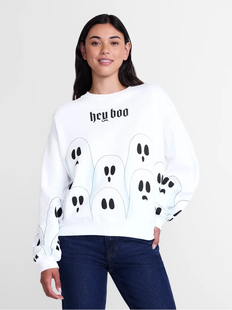 Halloween Women's Hey Boo Graphic Sweatshirt with Long Sleeves, Sizes XXS-XXL | Walmart (US)