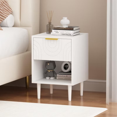Gulches Modern White Nightstand with Gold Accents Dual Storage , Drawer and Open Shelf, Easy Assembly | Target
