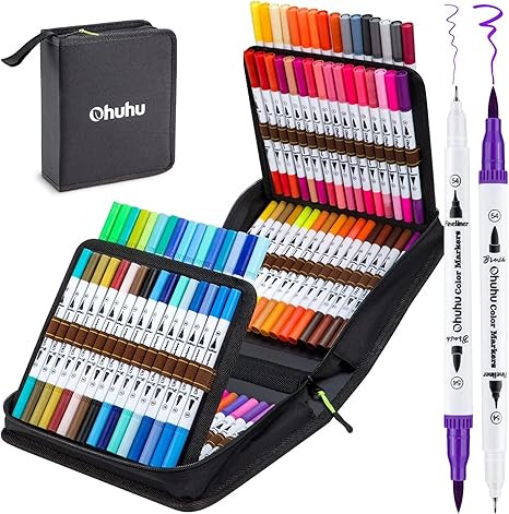 Amazon.com: 100 Colors Art Markers Set, Ohuhu Dual Tips Coloring Brush Fineliner Color Marker Pen... | Amazon (US)