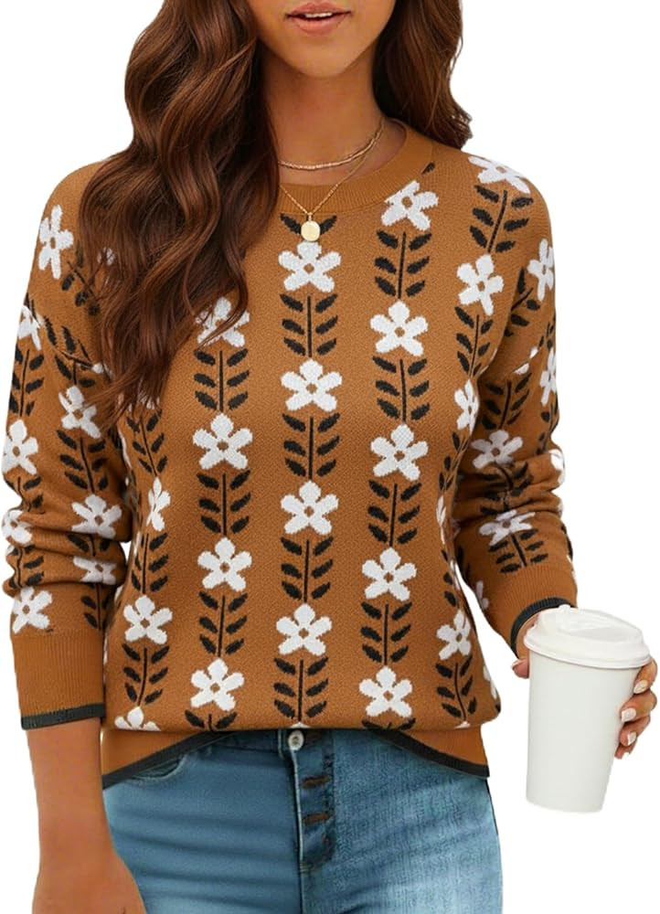 Women's Spring Pullover Sweater Long Sleeve Oversized Printed Cute Crewneck Knitted Top 2026 Tren... | Amazon (US)
