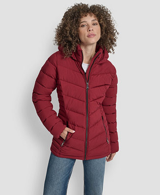 DKNY Women's Chevron-Quilted Full-Zip Puffer Jacket - Macy's | Macy's