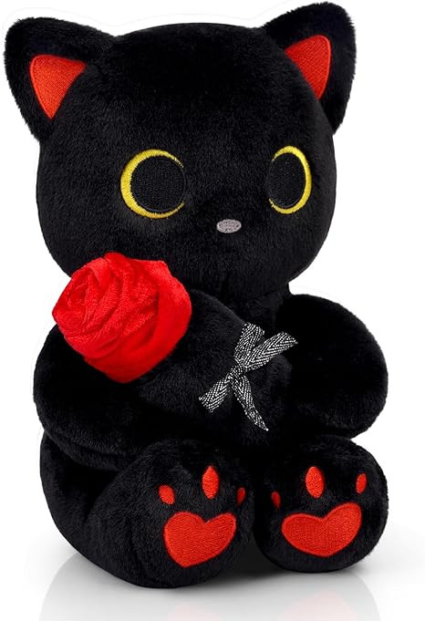 Hagusahuo Black Cat Plush Holding Rose, 8 Inch Kawaii Valentines Plushies with Bow & Heart, Cute ... | Amazon (US)