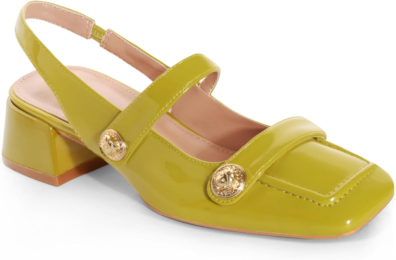 Slingback Mary Jane Heels for Women Low Block Heel Closed Square Toe Pump Shoes Heels Classic Dai... | Amazon (US)