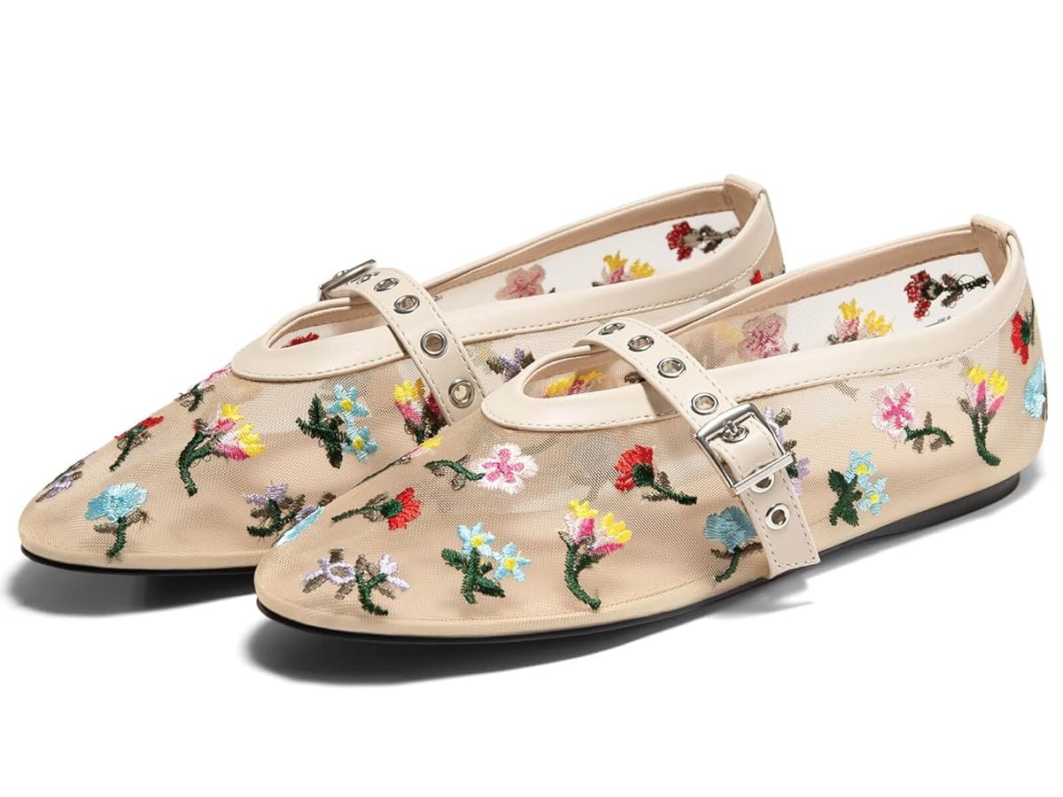 Coutgo Womens Mesh Ballet Flats Mary Jane Fishnet Ballerina Buckle Strap Comfortable Causal Dress... | Amazon (US)