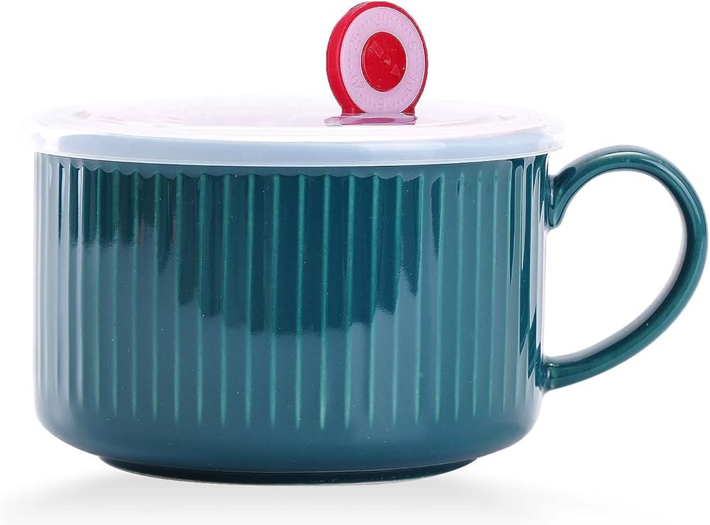 WHJY 30oz Ceramic Bowl with Lid and Handle for Soup and Instant Noodles Soup Mug, Modern Simple S... | Amazon (US)